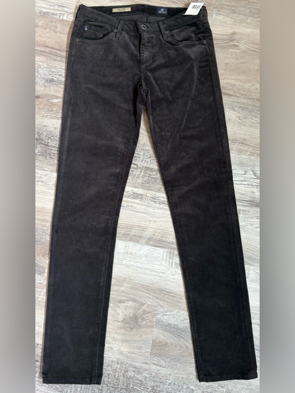 AG Adriano Goldschmied The Stilt Cigarette Leg Corduroy Pants Black Size 27R NWT
